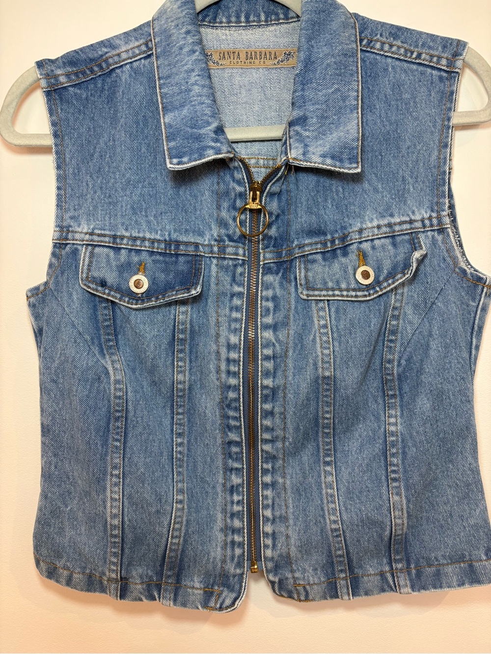 Vintage Denim Vest Ring Zip Western Cottagecore Prairie, Blue Denim, size M